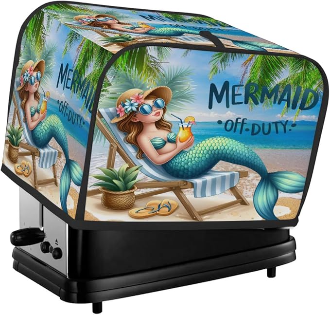 Beach Turquoise Mermaid Toaster Cover 4 Slice Dust and Fingerprint Protection Toaster Bread Maker Covers Washable Kitchen Small Appliance Covers for Kitchen Accessories Decor Bakeware Women Gift