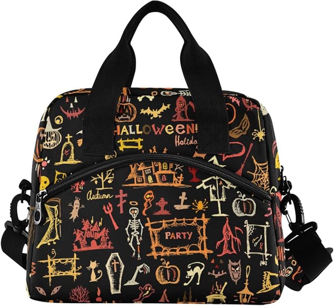 Halloween Insulated Lunch Bag Reusable Lunch Tote Bag Cooler Bag for Women Men Adult Lunch Box with Adjustable Shoulder Strap Leakproof Lunch Bag for Work School Picnic Camping