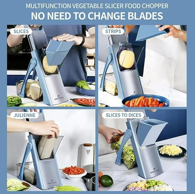 Safe Mandoline Slicer for Kitchen, Adjustable Vegetable Cutter with Container, 40+ Cuts No Blade Change, 0.1-8mm Thickness, Stainless Steel Blades for Potato, Onion & Salad (Green)