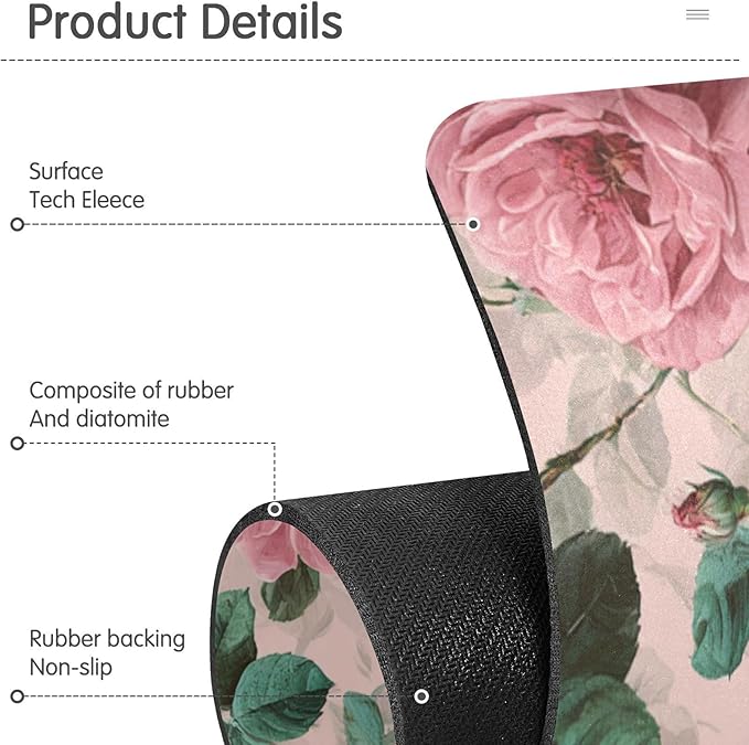 Kitchen Sink Splash Guard 1 PC 30 Inch Sink Faucet Mat Splash Guard for Bathroom Countertop Water Absorbent Foldable Cuttable Soft Washable Pink Vintage Roses with Leaves