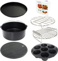 Air Fryer Accessories Set of 7 with 8 Inch Egg Bites Mold, Pizza Pan, Cake Barrel, Skewer Rack, Silicone Mat for 3.5Qt-5.8Qt Phillips Nuwave Gowise Gourmia Ninja Dash Air Fryer
