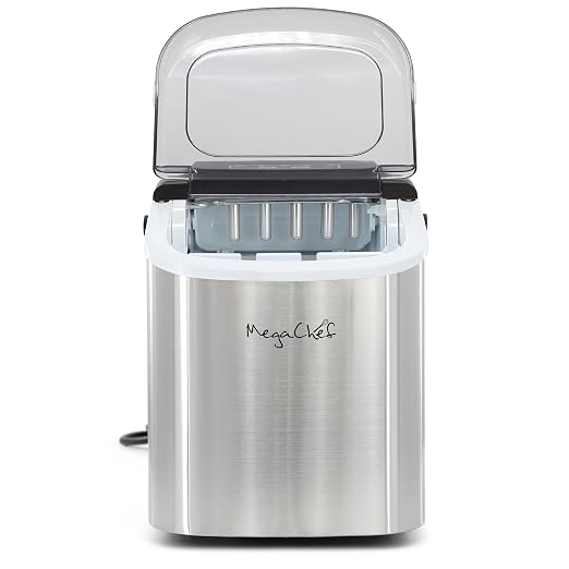 MegaChef 26 Pound Countertop Bullet Ice Maker, Basket and Scooper, Countertop Ice Machine, Easy-Carry Portable Ice (Silver)