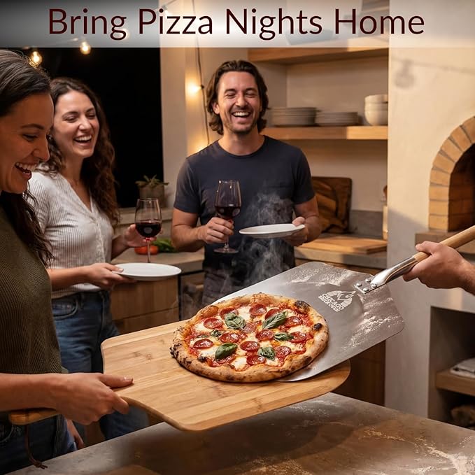 Chicago Brick Oven Pizza Peel, 12" x 14" Aluminum Pizza Paddle, 35.5" Long Pizza Shovel with 21" Detachable Wooden Handle