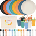 49pcs Dinnerware Sets for 8 People, Unbreakable Plates Sets, Reusable Storage Box, Travel Camping Picnic Home Party Cutlery Set, Dishwasher Microwave Safe Dishes