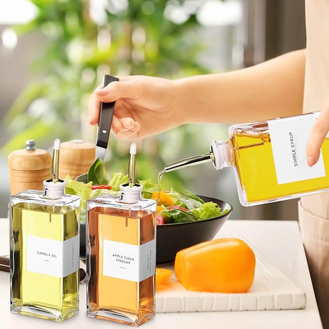 Reallnaive 6 Sets Olive Oil Dispenser Bottles for Kitchen with Nozzles Funnel Labels Cooking Oil Dispenser 500ml Set for Kitchen Vinegar Coffee Syrup (Gold)