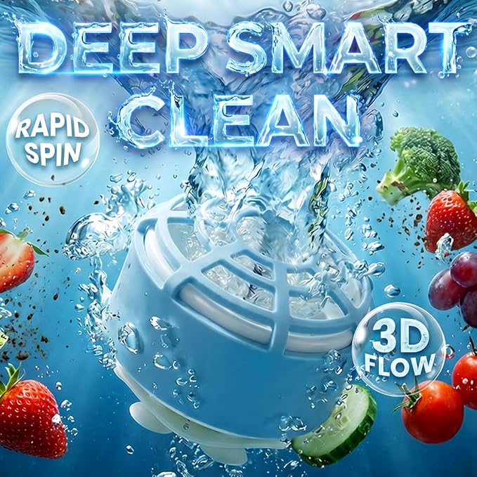 2-in-1 Fruit and Vegetable Washing Machine, 2026 Upgraded Upgraded Fruit Cleaner Device Waterproof, for Berries & Meat, with Titanium Electrolysis Purification for Home Kitchen (Blue)