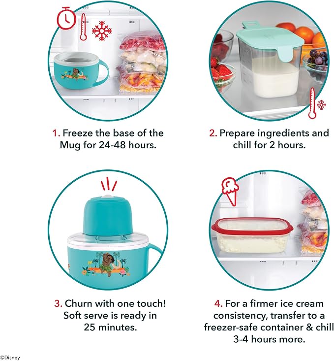 Disney | Dash Moana My Mug Ice Cream Maker — Electric Countertop Soft Serve Ice Cream Machine, Single Serve Half-Pint Moana Mug with Ingredient Chute & Recipe Guide