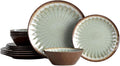 Melamine Dinnerware Sets for 4,12 Pcs Party Plates and Bowls Sets,Outdoor Use Harvest Dinner Dishes Set,Great for RVs Camping,Lightweight Unbreakable,Dishwasher Safe,Sage Green