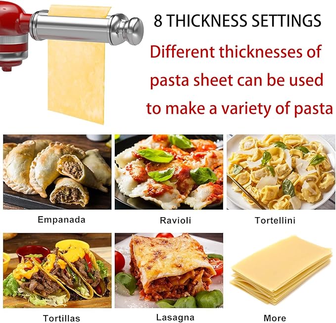 Pasta Maker Attachment for All Kitchenaid Stand Mixers, 3 PCS Kitchen Aid Pasta Attachments Included Pasta Dough Roller, Fettuccine Cutter, Spaghetti Cutter and Cleaning Brush