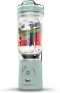 GreenPan Spin & Go Portable Blender, 24oz BPA-Free Cup, Self-Cleaning, Shakes Smoothies Juices, Crushed Ice & Frozen Fruits, Leakproof Lid, Fast Charge, Personal Handheld for Travel & Gym, Ancona Blue