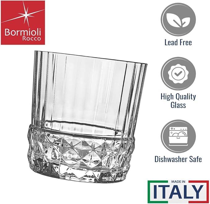 Bormioli Rocco America '20s 12.5 oz. Double Old Fashioned DOF Glasses, Clear, Set of 4