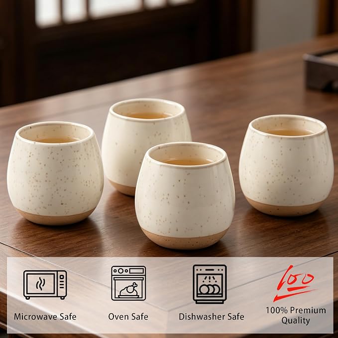4pcs Japanese Tea Cups, 5.5OZ Vintage Espresso Cups, Handless Design Small Coffee Mugs, Microwave & Dishwasher Safe, Gift for Coffee Tea Lovers(4pcs Speckle)