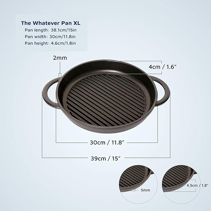 Jean-Patrique The Whatever Pan Cast Aluminum Griddle Pan for Stove Top - Lighter than Cast Iron Skillet Pancake Griddle with Lid - Nonstick Stove Top Grill Pan (11.8")