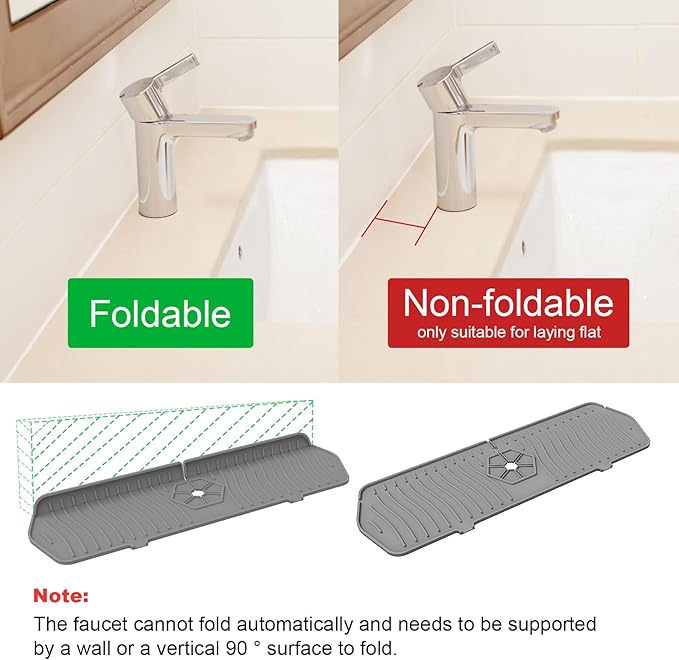 Faucet Guard - 90 Foldable Drain Mat for Kitchen & Bathroom Sink (Gray, 24"*5.66")