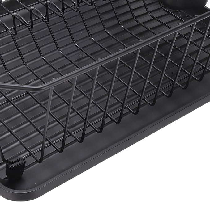 Asixxsix Dish Drying Rack, Stainless Steel Dish Drainer with Utensil Holder and Drainboard, Sink Organization and, 14" x 12" x 5" for Home and Apartment Decor (Black)