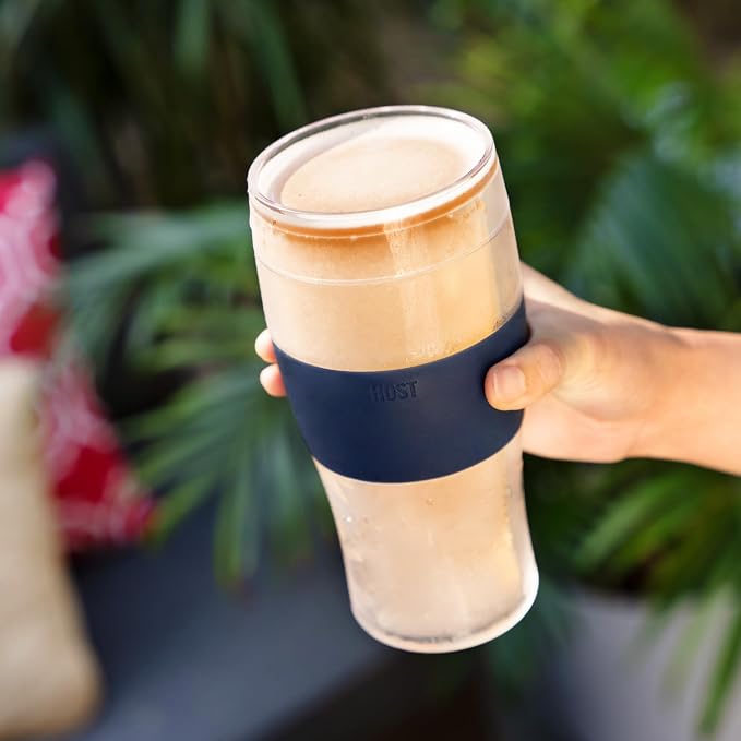 Host FREEZE Beer Glasses, Frozen Mugs, Freezable Pint Set, Keep Your Drinks Cold, Double Walled Insulated Glass, Tumbler for Iced Coffee, 16 oz, Set of 2, Varsity Blue