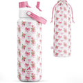 POWCAN 32 oz Insulated Water Bottle with 2-in-1 Straw and Spout Lid, Keep Cold 24H, Leak-Proof, BPA-Free, Double Wall Stainless Steel Water Bottle for Sports, Gym, Travel, Gift, Home (Rosy Bouquet)