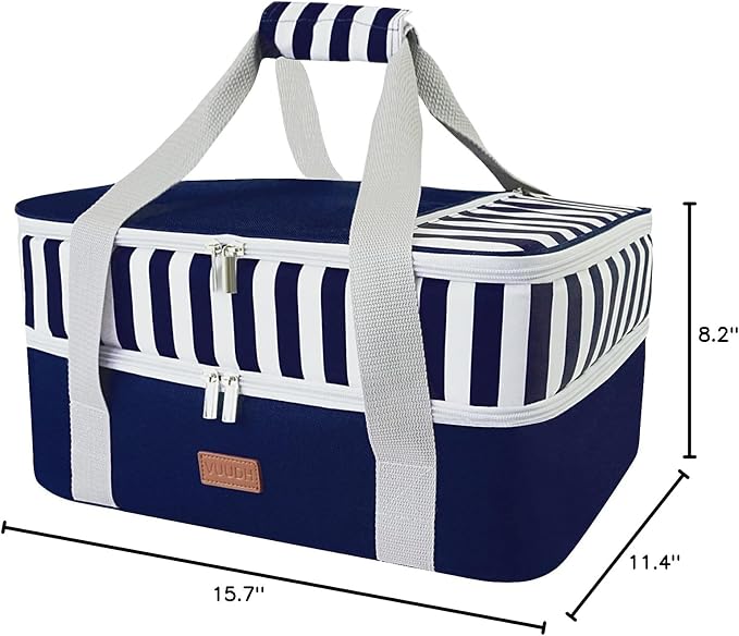 Casserole Carrier Bag - Double Decker Food Bag, Insulated Casserole Carrier for Hot or Cold Food, Lasagna Holder Tote for Picnics,Beaches,Traveling or Gifts (Blue)