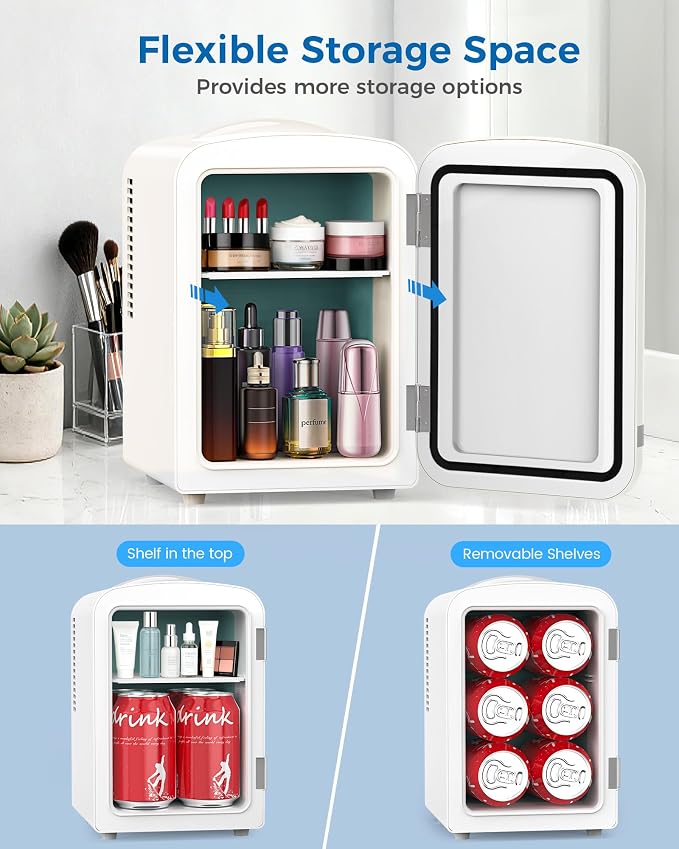 Electactic Mini Fridge for Skincare, 4L/6 Cans Small Cosmetic Fridge for Makeup & Beverage, Portable Desk Fridge Cooler and Warmer for Kids, Bedroom, Countertop, White