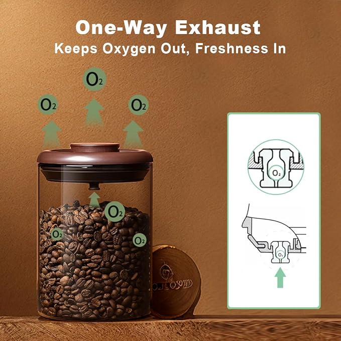 Ankou Glass Coffee Canister 900ml x 2 Jar, Airtight Food Storage Container with Pop Lid, Kitchen High Borosilicate Glass Contianers For Tea Coffee Bean Sugar