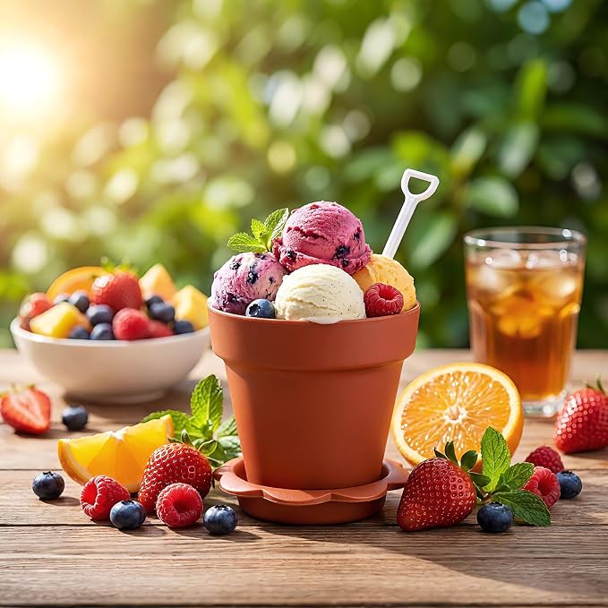 Patelai 24 Pack Flower Pot Dessert Cups with Shovel Spoons Plastic Cake Desserts Cups for Farmers Market Construction Birthday Party Baking Supplies, Ice Cream, Cupcakes, Yogurt, Pudding