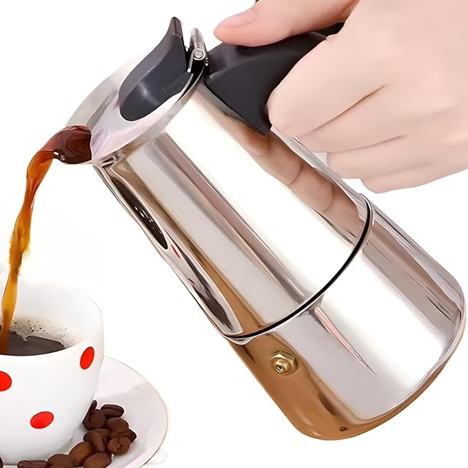 Stainless Steel Moka Pot, Gas/Electric Stovetop Espresso Maker, Percolator Coffee Pot Italian Percolator Cuban Café Brewing, Greca Coffee Maker (12CUP 600ml)