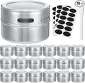 CHENGU 18 Pack Magnetic Spice Jars for Refrigerator 3 oz Magnetic Spice Containers Stainless Steel Seasoning Tins with Clear Lid, with Labels Marker and Pens for Grill Kitchen Fridge Rack Travel