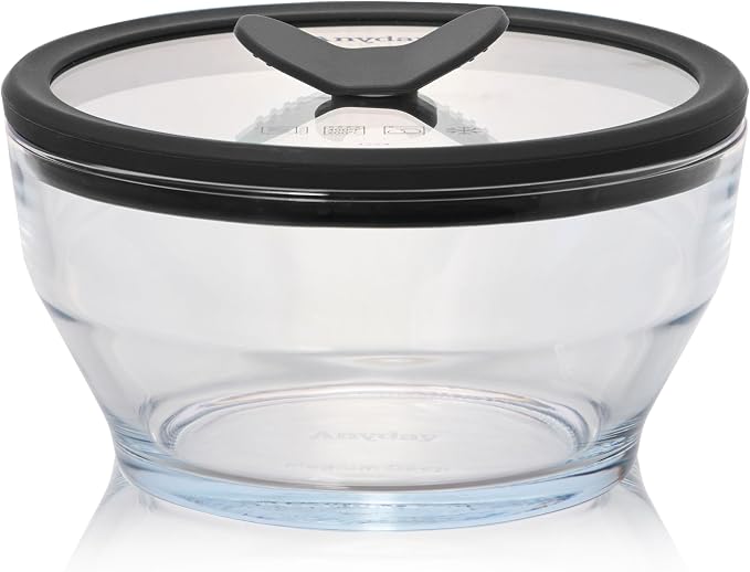 Anyday 4-Cup Glass Food Storage with Glass Lid, Round Deep Dish | Plastic-Free Meal Prep & Microwave Cookware | Stackable Airtight Storage Container with Vented Lid for Microwave-Safe Reheating