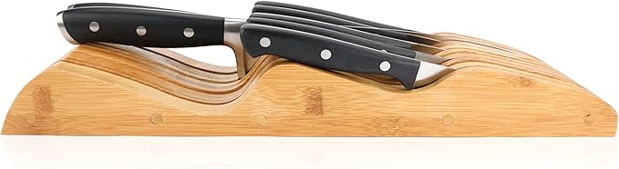 ROYALHOUSE Bamboo Knife Block Holder, 9 Knives Dock, In-Drawer Knife Drawer Organizer, Perfect for Home and Chefs, Premium Knife Holder, Gifts, Housewarming, Knives Not Included