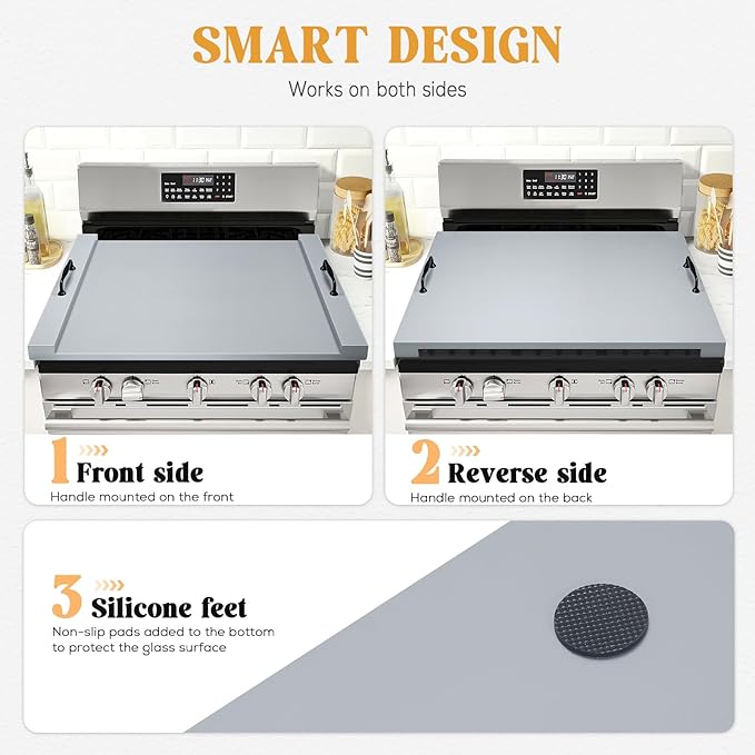 GASHELL Noodle Board Stove Cover with Handles, Multiple Stove Top Cover Board for Electric/Gas Stove Top(Grey)