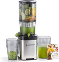 Cold press Juicer Machines with 5.4" Extra Self-Feeding for Whole Vegetable & Fruit, Juice Extractor with Large Auger & Triple Strainers, Easy to Clean, High Juice Yield, Stainless Steel Silver