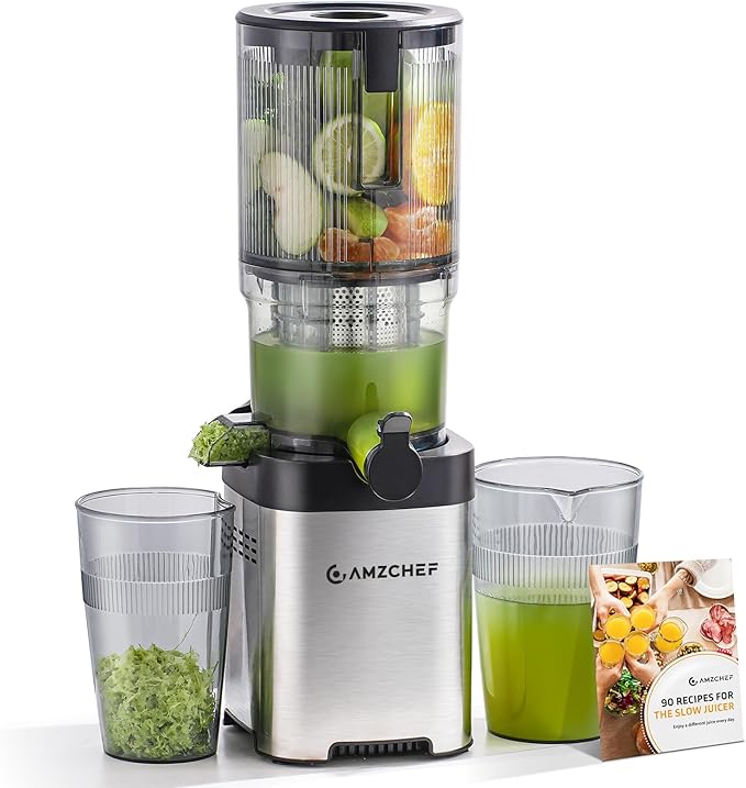 Cold press Juicer Machines with 5.4" Extra Self-Feeding for Whole Vegetable & Fruit, Juice Extractor with Large Auger & Triple Strainers, Easy to Clean, High Juice Yield, Stainless Steel Silver