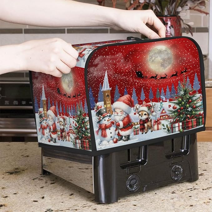 Christmas Santa Claus Xmas Decor Toaster Cover 2 Slice Dust and Fingerprint Protection Toaster Bread Maker Covers Washable Kitchen Small Appliance Covers for Kitchen Accessories Decor Bakeware Gift