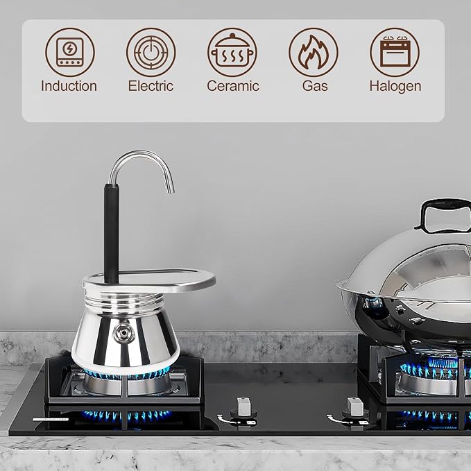 4 Cup Single Tube Moka Pot Stainless Steel Stovetop Espresso Maker Cafeteras Italian Percolator Espress Makers Capable Greca Mocha Coffee Machine for Induction Home 310ml 10.5oz