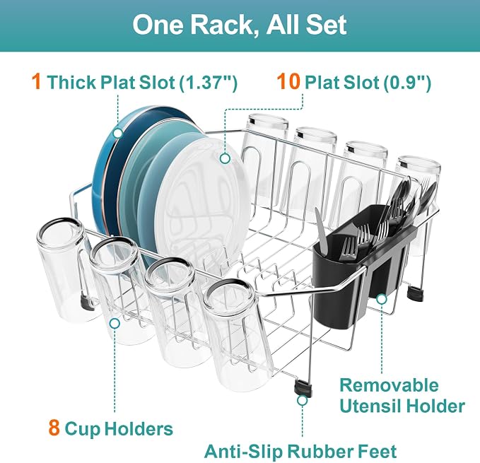 GSlife Small in Sink Dish Drying Rack - Stainless Steel Compact Dish Drainer for RV Kitchen Apartment Sink, Rust Resistant Inside Sink Rack, 1–2 Person Households, 13.1" W x 14.4" L, Silver