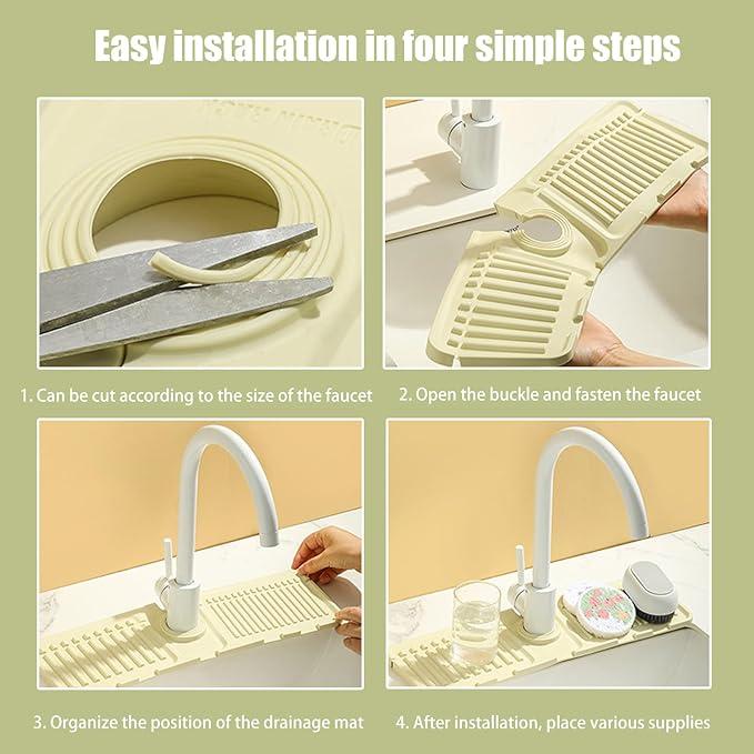 Swicado Faucet Mat for Kitchen Sink - 2024 Upgraded Premium Silicone Splash Guard with Fast Drying Properties - Protective Sink Tray Ideal for Stone Sinks in Kitchen & Bathroom (1, Gray)
