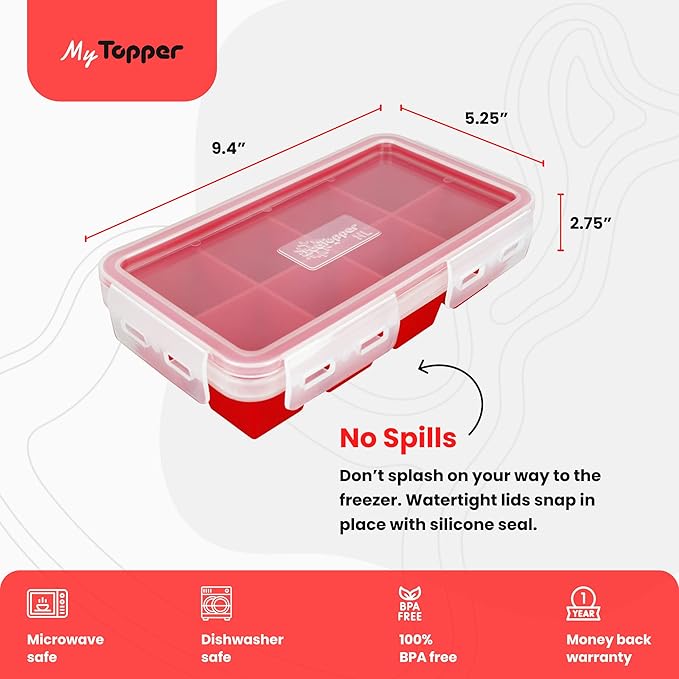 IceTopper XL Ice Cube Tray with Attached Lids - Easy Release Ice Cube Molds, 8 Large Cubes per Tray, Stackable, Microwave & Dishwasher Safe, 100% Food Grade Silicone, BPA Free & Recyclable (4 Pack)