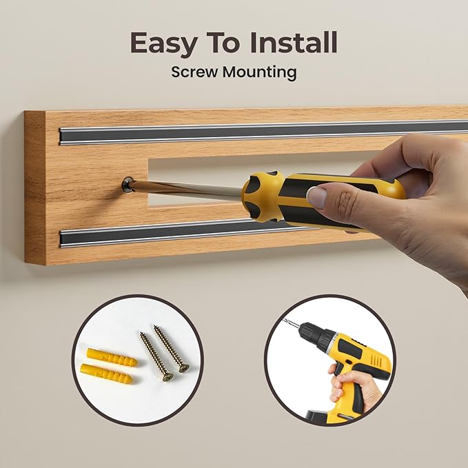Magnetic Knife Holder for Wall, Magnet Knife Storage Strip Wooden 16.5 Inch, Use as Knife Bar, Knife Rack, Kitchen Utensil Organizers Tool, Wall Mount, Housewarming, Party, Gift