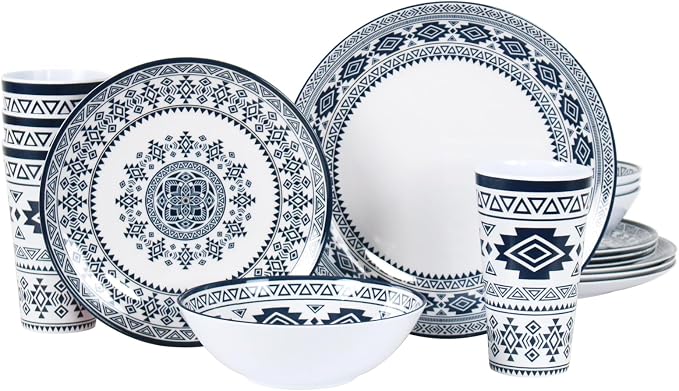Melamine Dinnerware Set for 4-16 Pcs:Camping Dishes Set with Dinner Plates,Salad Plates, Bowls and Cups.Lightweight and Unbreakable.Indoor and Outdoor Use.