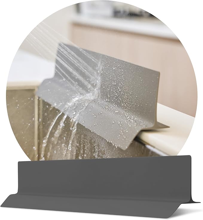 DEARCUS Kitchen Sink Splash Guard 19.7 Inch – Soft Silicone Water Shield for Apartment, Small Kitchen & Bathroom Sinks, Keeps Clothes Dry During Dishwashing, Strong Suction Non-Slip (Deep Gray)