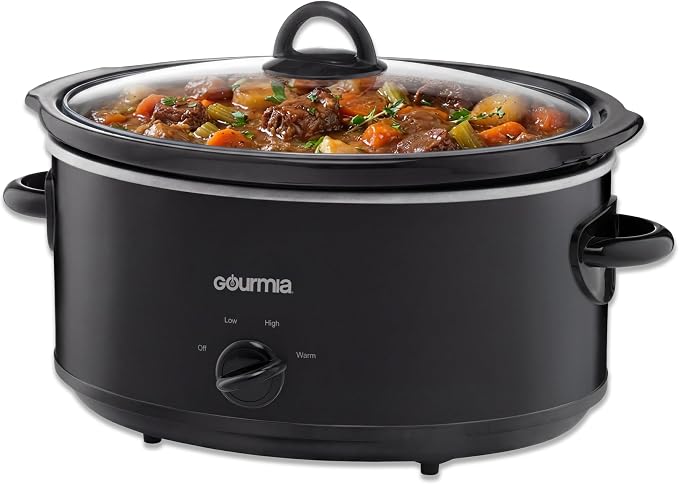 Gourmia Slow Cooker - 6 Quart Removable Ceramic Pot, Manual Controls with 3 Temperature Settings, Dishwasher Safe Crock and Glass Lid, Black