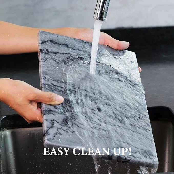 Koville Marble Cutting Board for Kitchen, 12x8 Inches Stone Slab Pastry Cheese Board, Rectangular Serving Tray for Bathroom Countertop, Marble Vanity Tray for Jewelry Cosmetics Perfume (Grey)