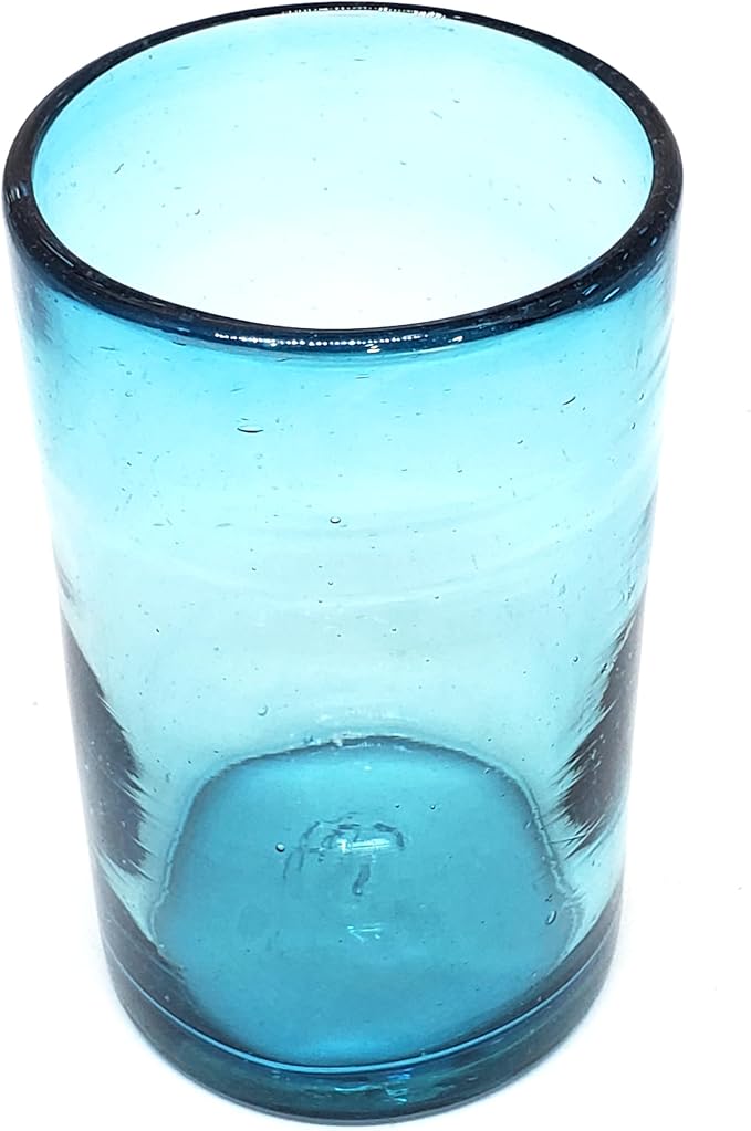 Solid Aqua Blue 14 oz Drinking Glasses (set of 6), Recycled Glass, Lead-free, Toxin-Free (14oz Drinking)
