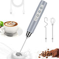 BSRGMS Milk Frother Handheld for Coffee, Electric Whisk 3 Speed Adjustable, Drink Mixer with Stainless 3 Whisks, Rechargeable Hand Frother Wand, for Latte Cappuccino Hot Chocolate Egg Cement Gray
