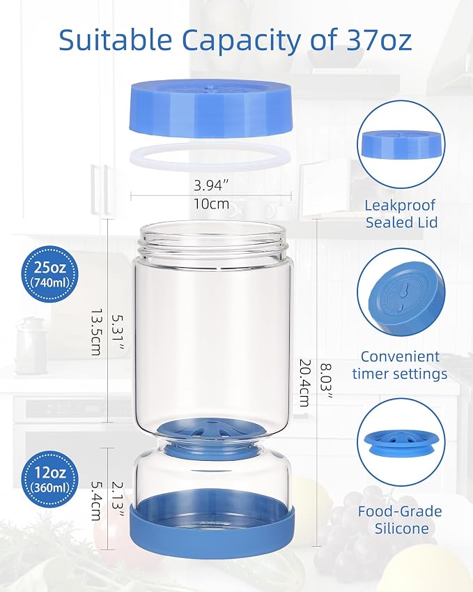 ZENS Pickle Jar with Strainer Flip, 37 oz Hourglass Pickle Juice Separator Container, Airtight Leakproof Lid, 2 Pack Pickling Jars for Olive, Jalapeno Container-Dual Wet-Dry Design