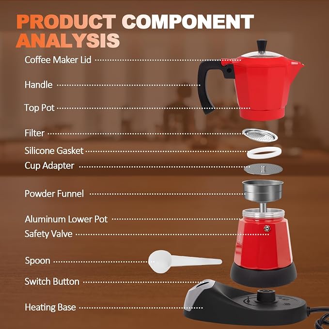 Electric Aluminum Moka Pot 3-6 Cup 150-300ml Stovetop Espresso Maker Portable Electric Expresso Pot Mocha Pot Percolator Italian Coffee Makers Greca Machine Cafe Classic for Home Camping