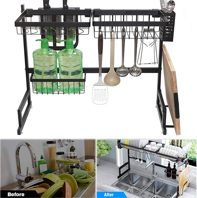 HTTMT- Over Sink Dish Drying Rack 2-Tier Stainless Steel Cutlery Drainer Kitchen Shelf [P/N:ET-DISHRACK001]