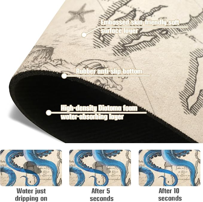 Sink Faucet Absorbing Mat, 2 Pack Drying Mat Around Faucet Sink Splash Guard Behind Faucet Sinkmat For Kitchen Bathroom Island Rv 24 * 5.5 Inch (60 * 14 cm)