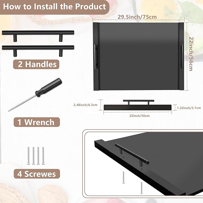 Noodle Board Stove Cover with Handles, Wood Stove Top Covers for Electric/Gas Stoves, Counter Space Top Cover Crafted from Solid Pine Wood,Also Used As Sink Covers & Decorative Tray (Black)