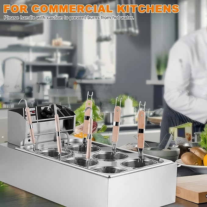 JIAWANSHUN Commercial Pasta Cooker with 6 Noodle Baskets, 50-250℃ Temperature Adjustable, 110V Electric Noodles Cooking Machine for Restaurant, Stainless Steel Dumpling & Ramen Cooker